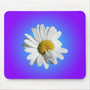 White Daisy Blume Bloral Lila Blue Gradient Mousepad