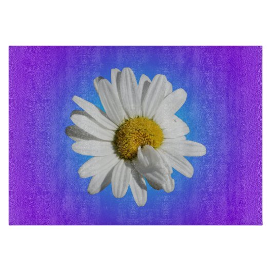 White Daisy Blume Bloral Lila Blue Gradient Schneidebrett (Vorderseite)