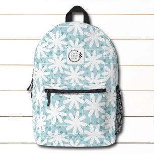 White Daisy Blume Blue Tiles Logo hinzufügen Corpo Bedruckter Rucksack