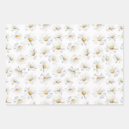 White Daisy Blume Boho Elegante Wildblumen Geschen Geschenkpapier Set (Vorderseite)