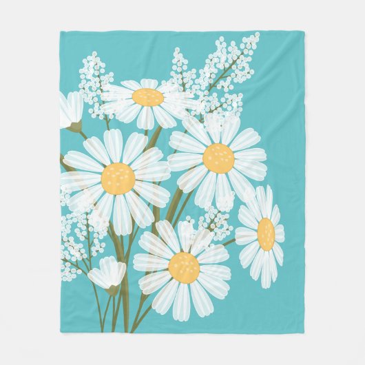White Daisy Blume Bouquet auf Aquamarin Fleecedecke (Vorderseite)