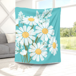 White Daisy Blume Bouquet auf Aquamarin Fleecedecke