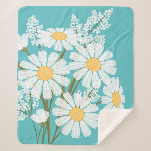 White Daisy Blume Bouquet auf Aquamarin Sherpadecke (Vorderseite)