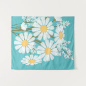 White Daisy Blume Bouquet auf Aquamarin Wandteppich (Vorderseite (Horizontal))