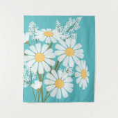 White Daisy Blume Bouquet auf Aquamarin Wandteppich (Vorderseite)
