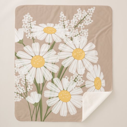 White Daisy Blume Bouquet auf Beige Sherpadecke (Vorderseite)