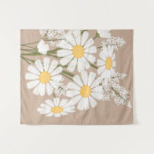 White Daisy Blume Bouquet auf Beige Wandteppich (Vorderseite (Horizontal))