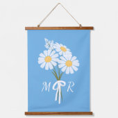 White Daisy Blume Bouquet auf Blue Set von 3 Wandteppich Mit Holzrahmen (Vorderseite 3)