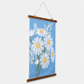 White Daisy Blume Bouquet auf Blue Wandteppich Mit Holzrahmen (Gewinkelt)