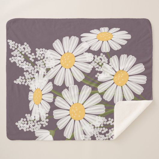White Daisy Blume Bouquet auf Dunkel Lila Sherpadecke (Vorderseite (Horizontal))