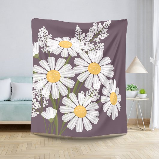 White Daisy Blume Bouquet auf Dunkel Lila Sherpadecke