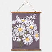 White Daisy Blume Bouquet auf Dunkel Lila Wandteppich Mit Holzrahmen (Vorderseite)