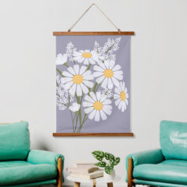 White Daisy Blume Bouquet auf Lavender Wandteppich Mit Holzrahmen