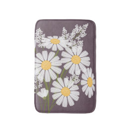 White Daisy Blume Bouquet auf Plum Lila Badematte