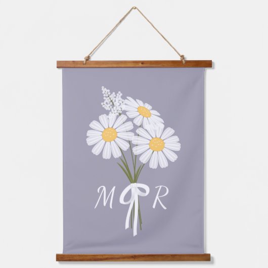 White Daisy Blume Bouquet Lavender Set 3 Wandteppich Mit Holzrahmen (Vorderseite 3)