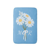 White Daisy Blume Bouquet Monogram auf Blue Badematte (Vorderseite Vertikal)