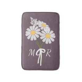 White Daisy Blume Bouquet Monogram auf Plum Badematte