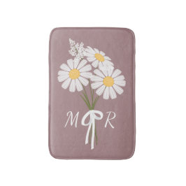 White Daisy Blume Bouquet Monogram on Dark Pink Badematte