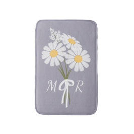 White Daisy Blume Bouquet Monogram on Lavender Badematte