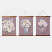 White Daisy Blume Bouquet Rosy Brown Set 3 Wandteppich Mit Holzrahmen (Dreifach)
