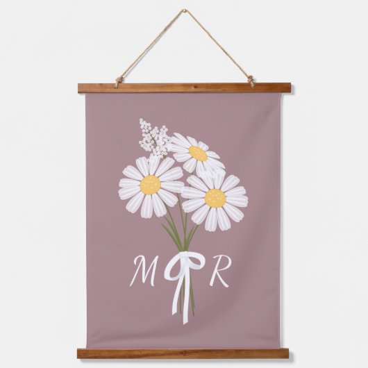 White Daisy Blume Bouquet Rosy Brown Set 3 Wandteppich Mit Holzrahmen (Vorderseite 3)