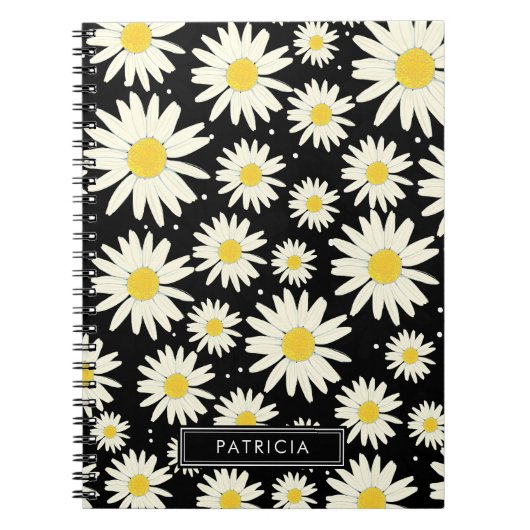 White Daisy Blume Design Black Personalisiert Notizblock (Vorderseite)