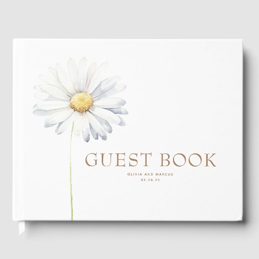 White Daisy Blume Elegante Botanische Hochzeit Gästebuch (Vorderseite)
