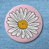 White Daisy Blume Floral Doodle Art Button