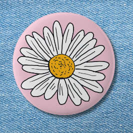 White Daisy Blume Floral Doodle Art Button