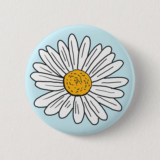 White Daisy Blume Floral Doodle Art Button (Vorderseite)
