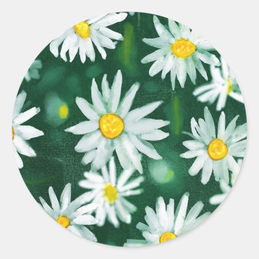 White Daisy Blume Gouache Pattern Runder Aufkleber (Vorderseite)