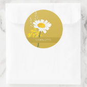 White Daisy Blume Individuelle Name Runder Aufkleber (Tasche)