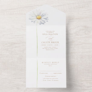 White Daisy Blume Minimalistisch Elegant Boho Wedd All In One Einladung