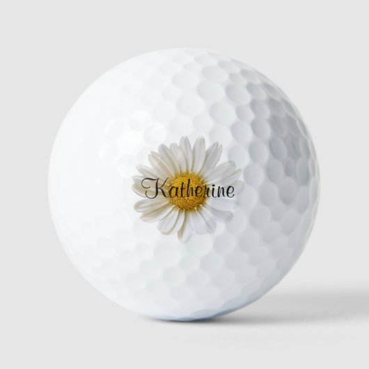 White Daisy Blume mit Individuelle Name Golfball (Vorderseite)