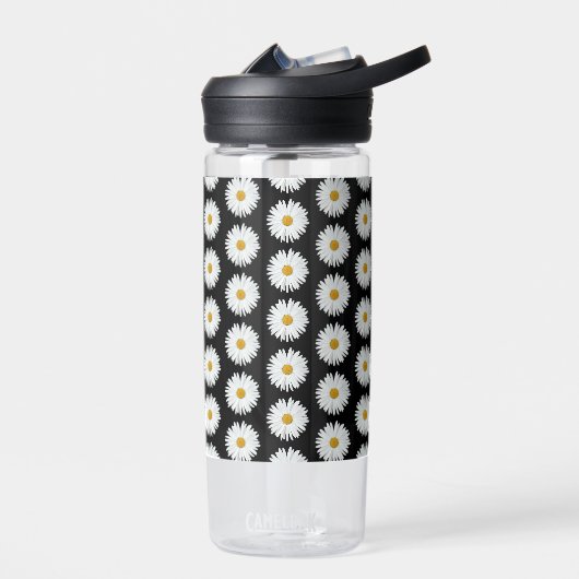 White Daisy Blume Pattern auf Black Trinkflasche (Links)