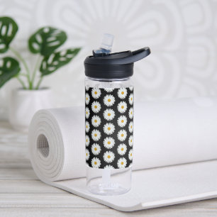 White Daisy Blume Pattern auf Black Trinkflasche