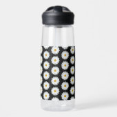 White Daisy Blume Pattern auf Black Trinkflasche (Vorne)