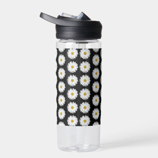 White Daisy Blume Pattern auf Black Trinkflasche (Rechts)