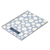 White Daisy Blume Pattern Dusty Blue Personalisier Notizblock (Linke Seite)