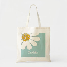 White Daisy Blume Personalize Name Birthday Tragetasche