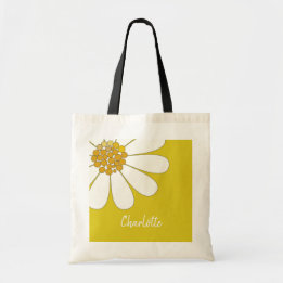 White Daisy Blume Personalize Name Birthday Tragetasche