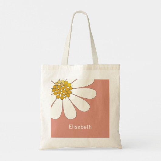 White Daisy Blume Personalize Name Birthday Tragetasche (Rückseite)