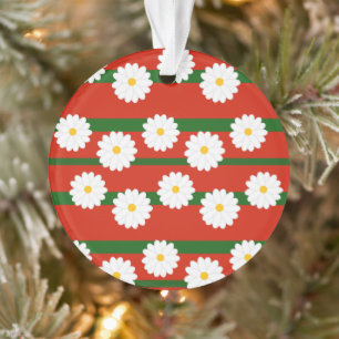 White Daisy Blume Rot Frohe Weihnachtsfeiertag Ornament