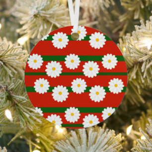 White Daisy Blume Rot Frohe Weihnachtsfeiertag Ornament Aus Metall