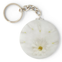 White Daisy Blume Runder Schlüsselanhänger