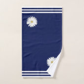 White Daisy Blume & Stripes auf Navy Blue Badhandtuch Set (Handtuch)