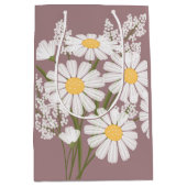 White Daisy Blume über Rosy Brown Mittlere Geschenktüte (Vorderseite)