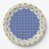 White Daisy Border on Gingham Pappteller (Vorderseite)