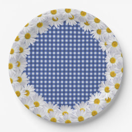 White Daisy Border on Gingham Pappteller