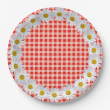 White Daisy Border on Gingham